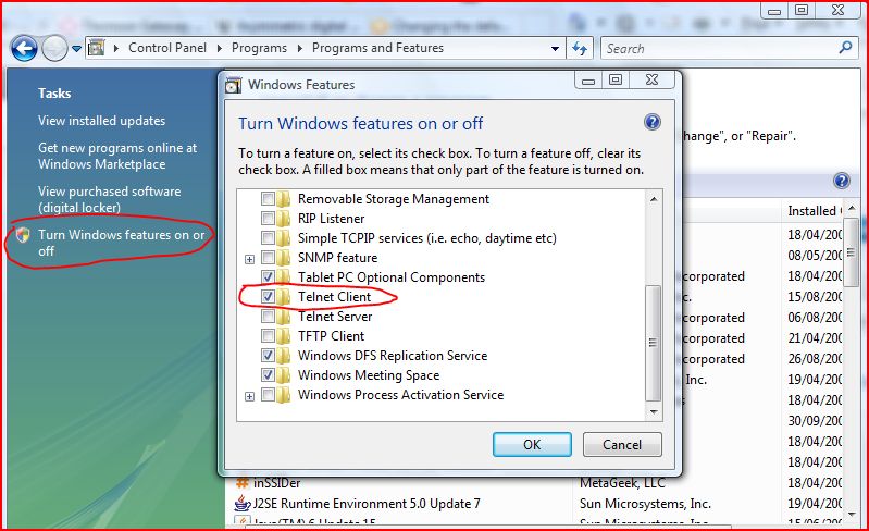 Enabling Telnet in Windows Vista and Windows 7