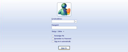 MSN Messenger login screen