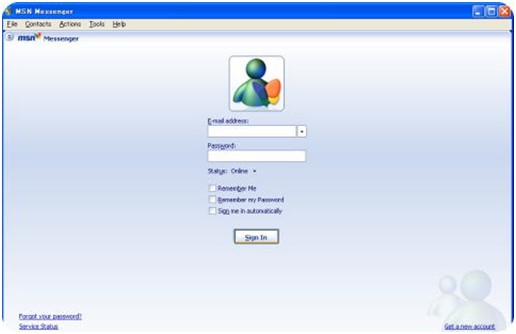 The MSN login screen