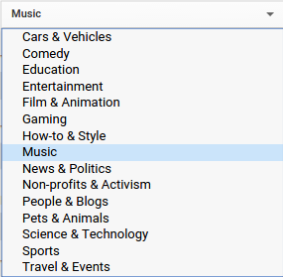 Category Options for YouTube Videos