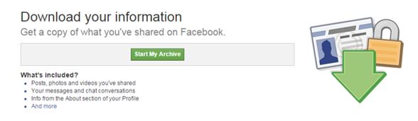 Facebook Archive Download page