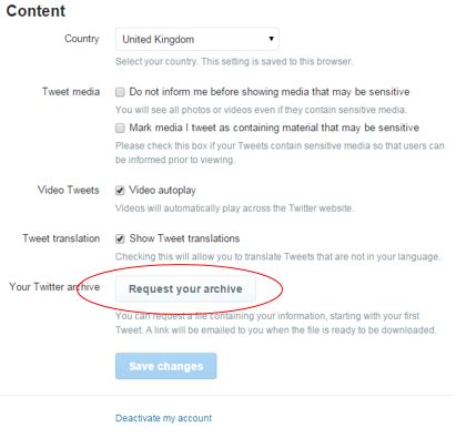 Account Settings Options on Twitter
