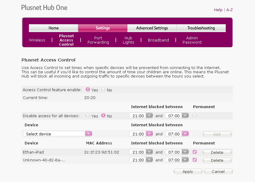 Plusnet access control - set up for 2 hour period ... - Plusnet Community
