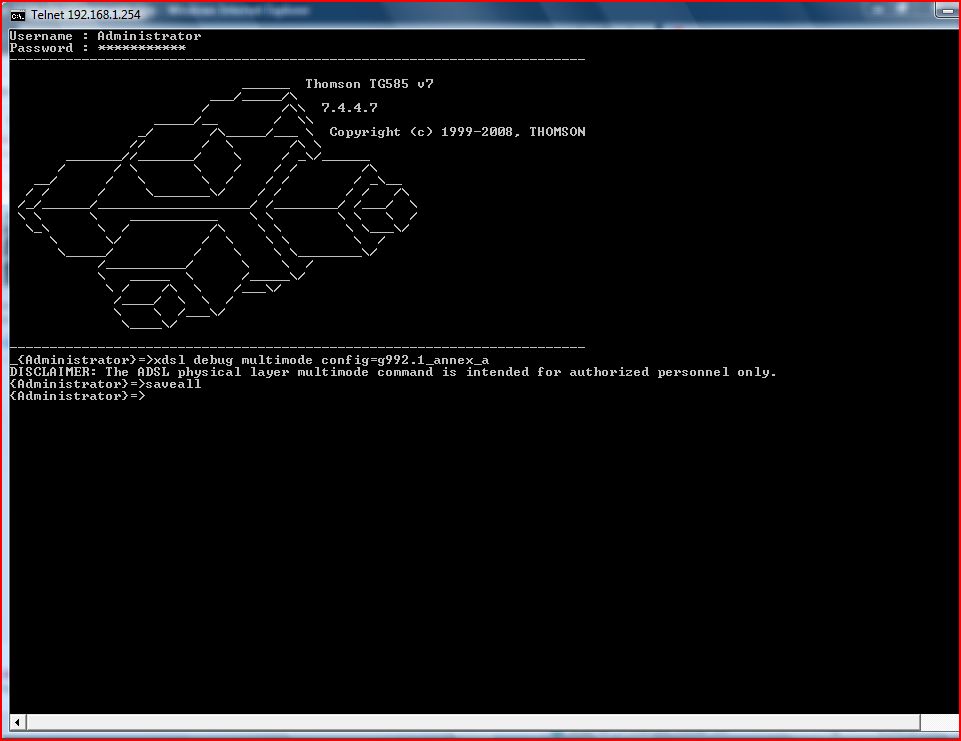 telnet forcing modulation