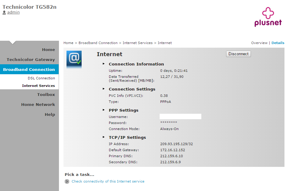 Fixed Technicolor TG582n Connectivity to Gateway (172.1...