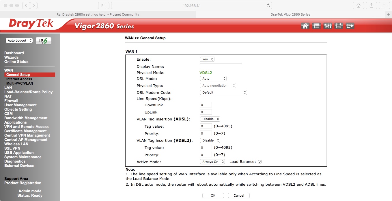 Fixed: Draytek 2860n settings help! - Plusnet Community