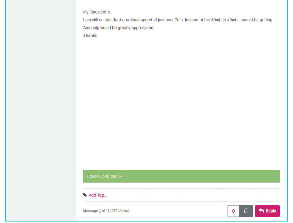 end of OP of 'Upgrding To Fiber' after Fix message applied