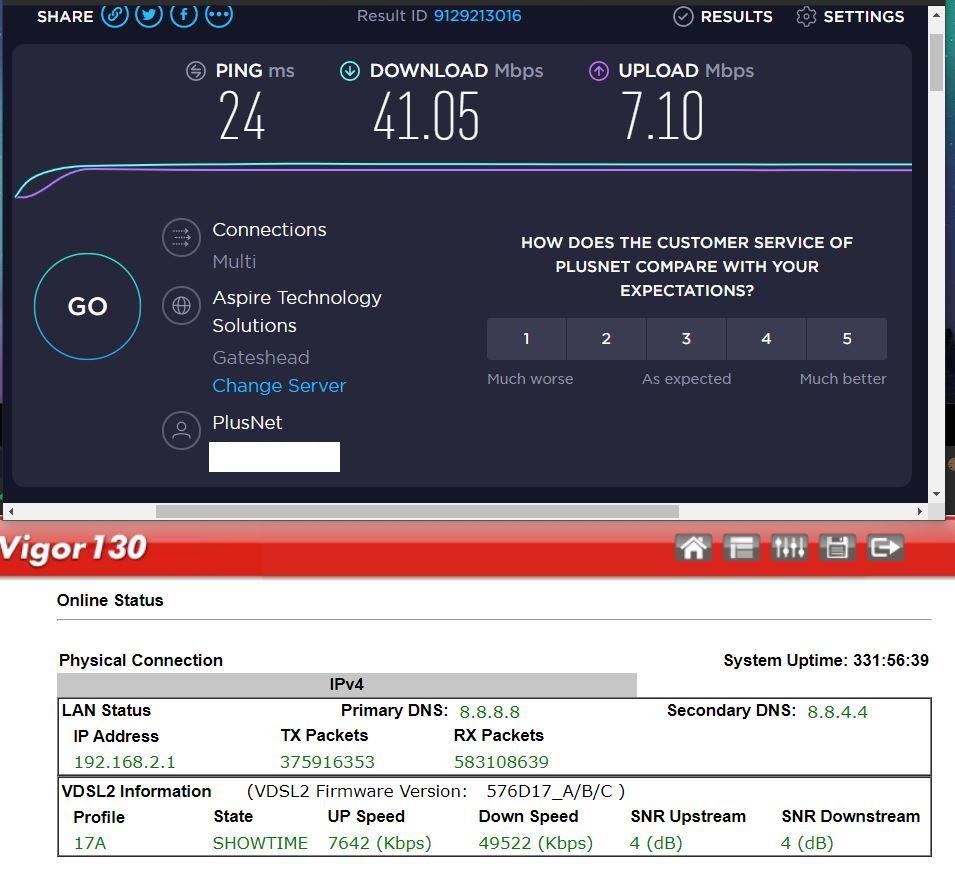 Vigor Modem and Speedtest 14-03-2020 13.00 (before moving to Plusnet router).JPG