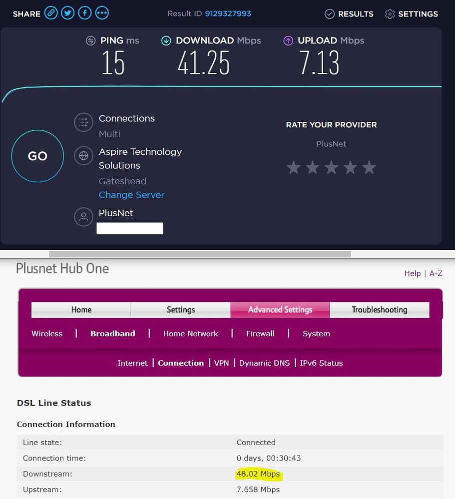 Plusnet Hub One and Speedtest 14-03-2020 13.36 (after moving to Plusnet router).JPG
