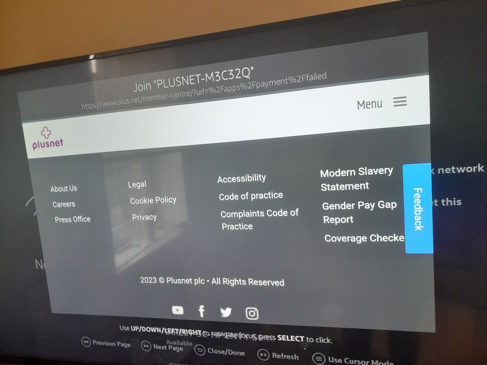 This is what pops up when I try connecting to the Internet on my smart tv