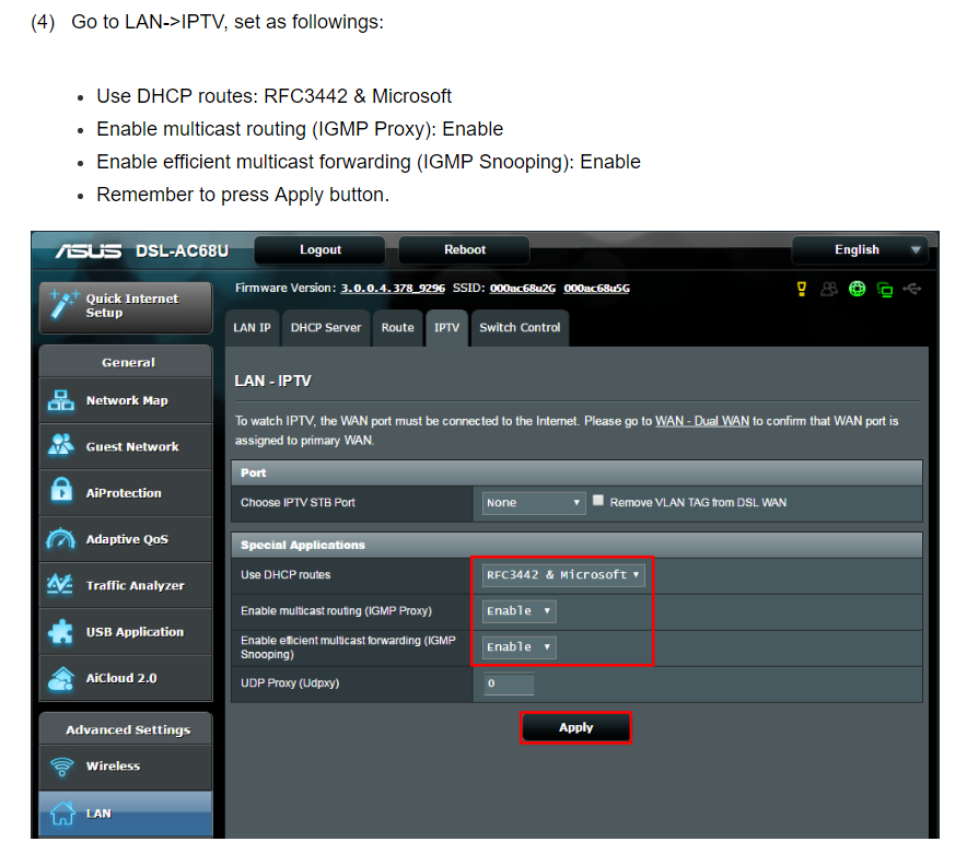 Asus DSL-AC68U Plusnet Youview Settings for IPTV P... - Plusnet Community