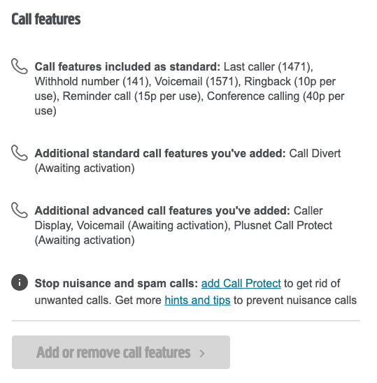 Call Features Awaiting Activation - Plusnet Community