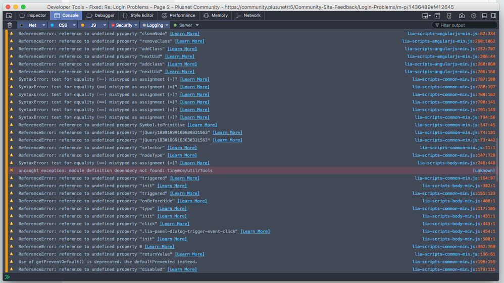Console tab in developer tools