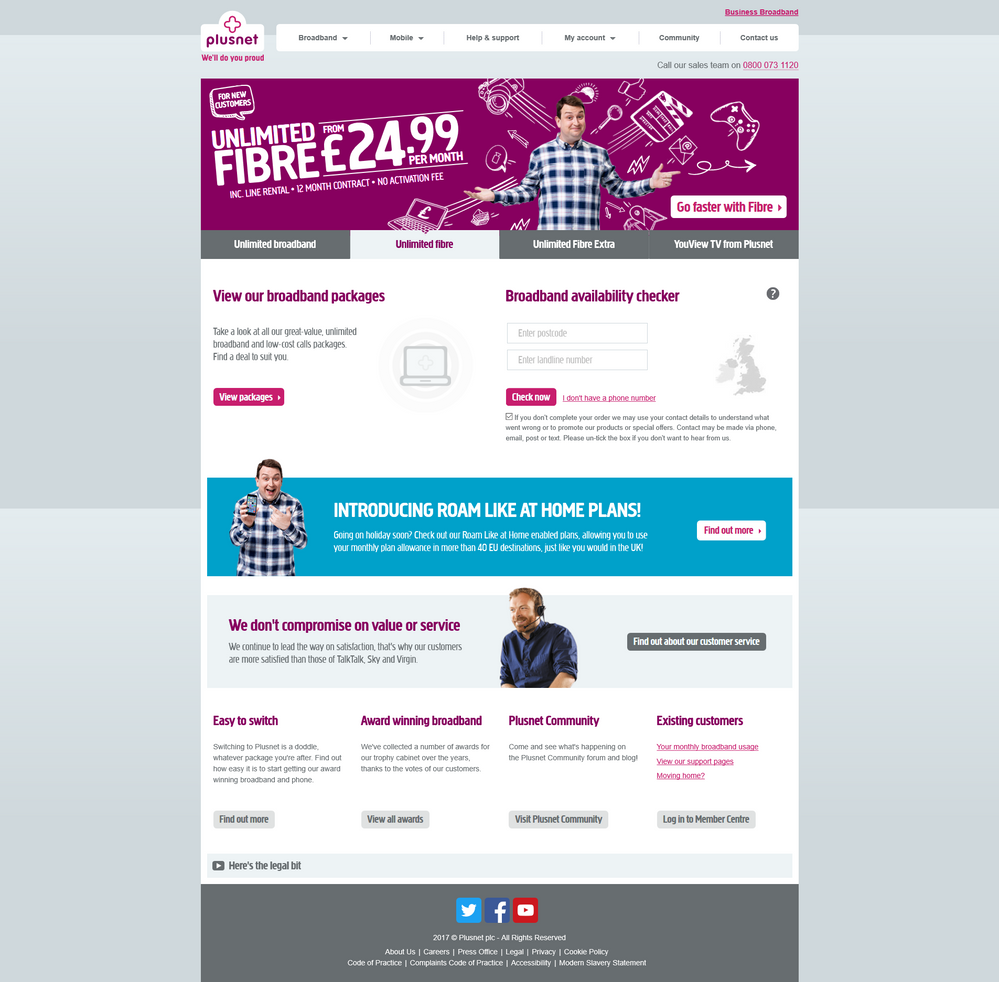 Plusnet home page