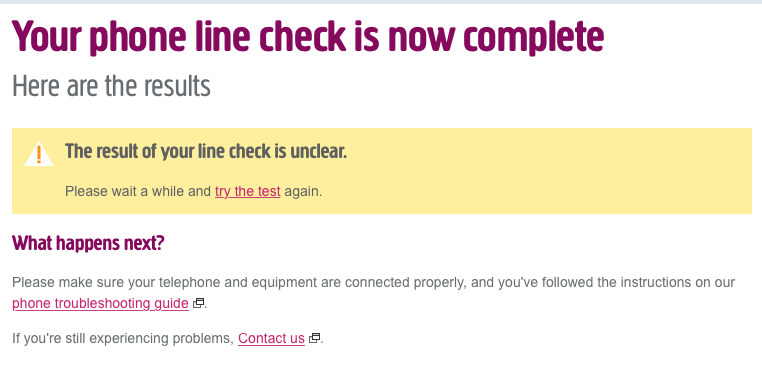 Phone line tester does not warn users that the tes... - Plusnet Community