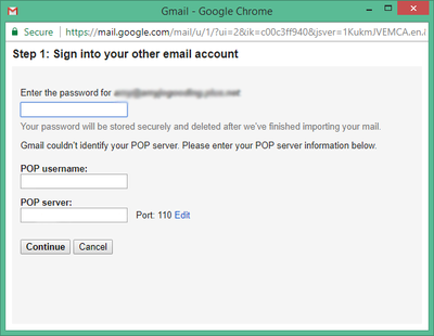 Enter your POP username and server